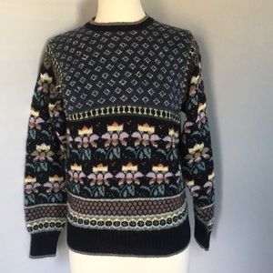 Vintage mixed print floral stripe cozy sweater